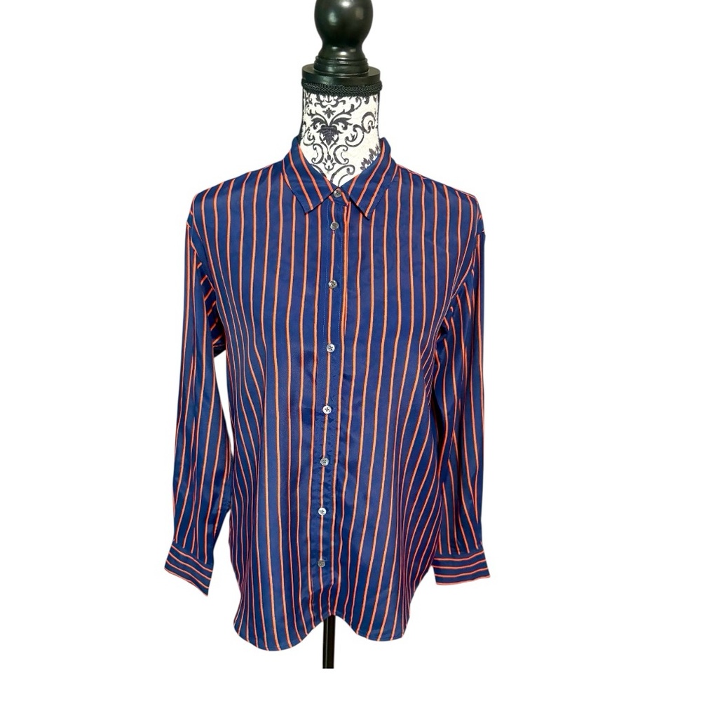 CLOSED Navy and Red Striped Silk Blend Button-Down Shirt